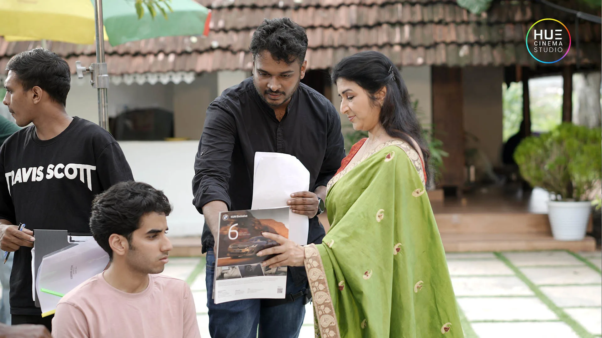 Director Haran Reddi with actress Neena Kurup on the Chottanikkara set of Turning Point, an ad film by Hue Cinema Studio.
