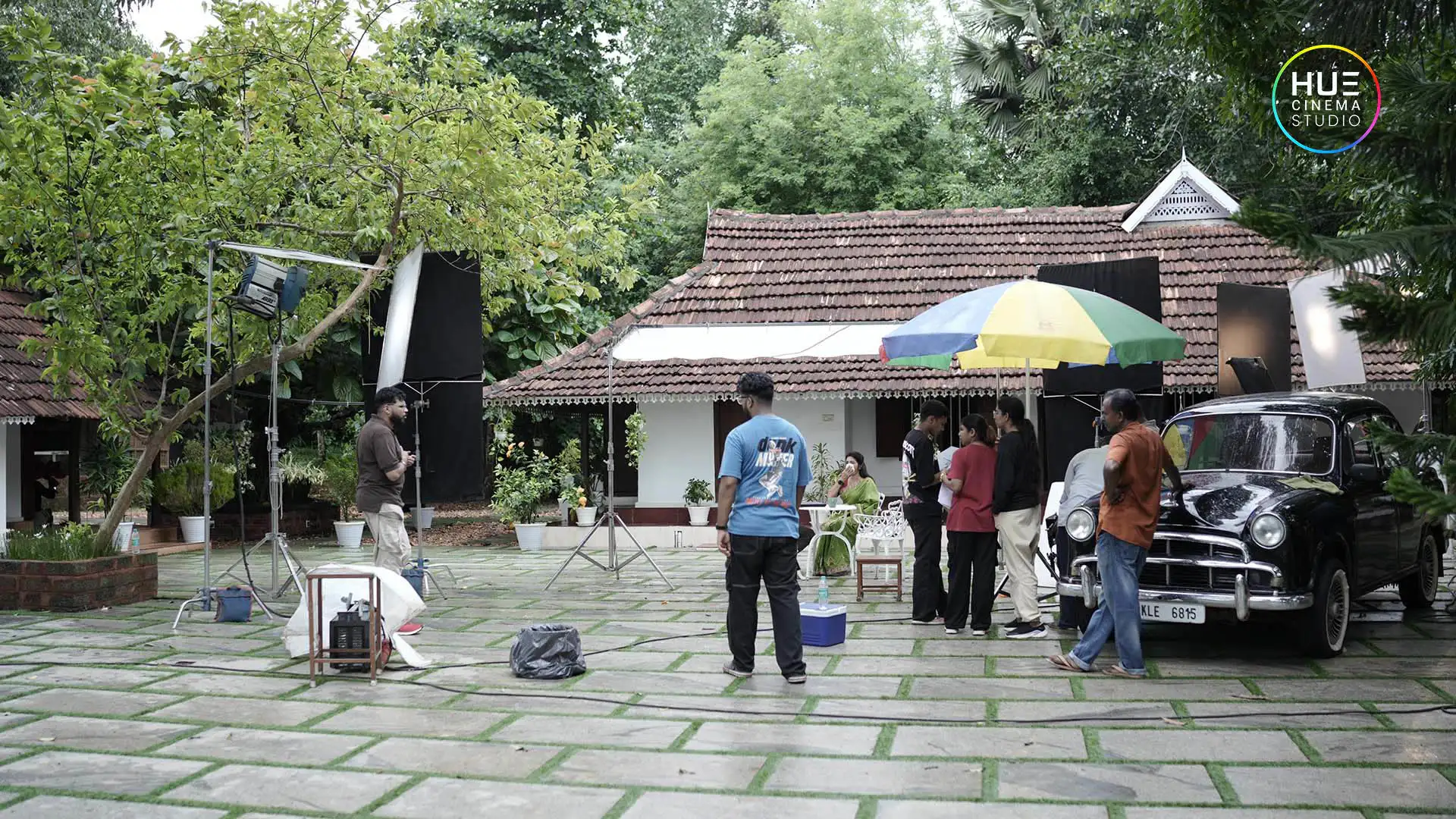 Hue Cinema Studio crew setting up the shoot for Turning Point, an ad film for Adi Group of Institutes, on location in Chottanikkara, Kerala.